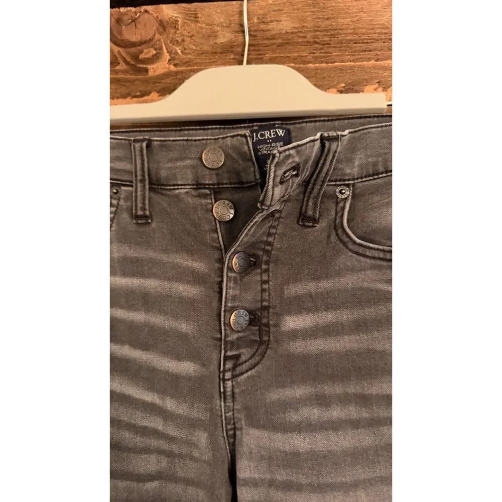 J.Crew Vintage High Rise Straight Jean with Cut Hem in Asphalt Wash Black